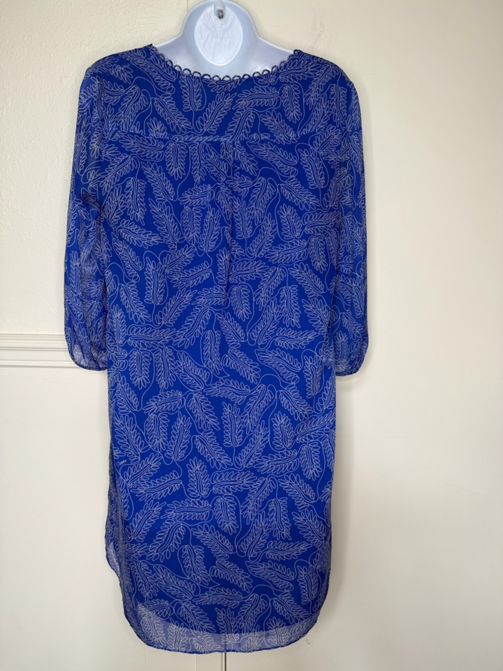 Diane Von Furstenberg Royal Blue Printed V-Neck Long Sleeve Dress size 6 - Picture 5 of 8